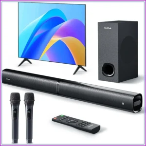 Soundbar with Subwoofer for TV, Home Theater Bluetooth 5.3 Speaker System with 2 Wireless Karaoke Mics